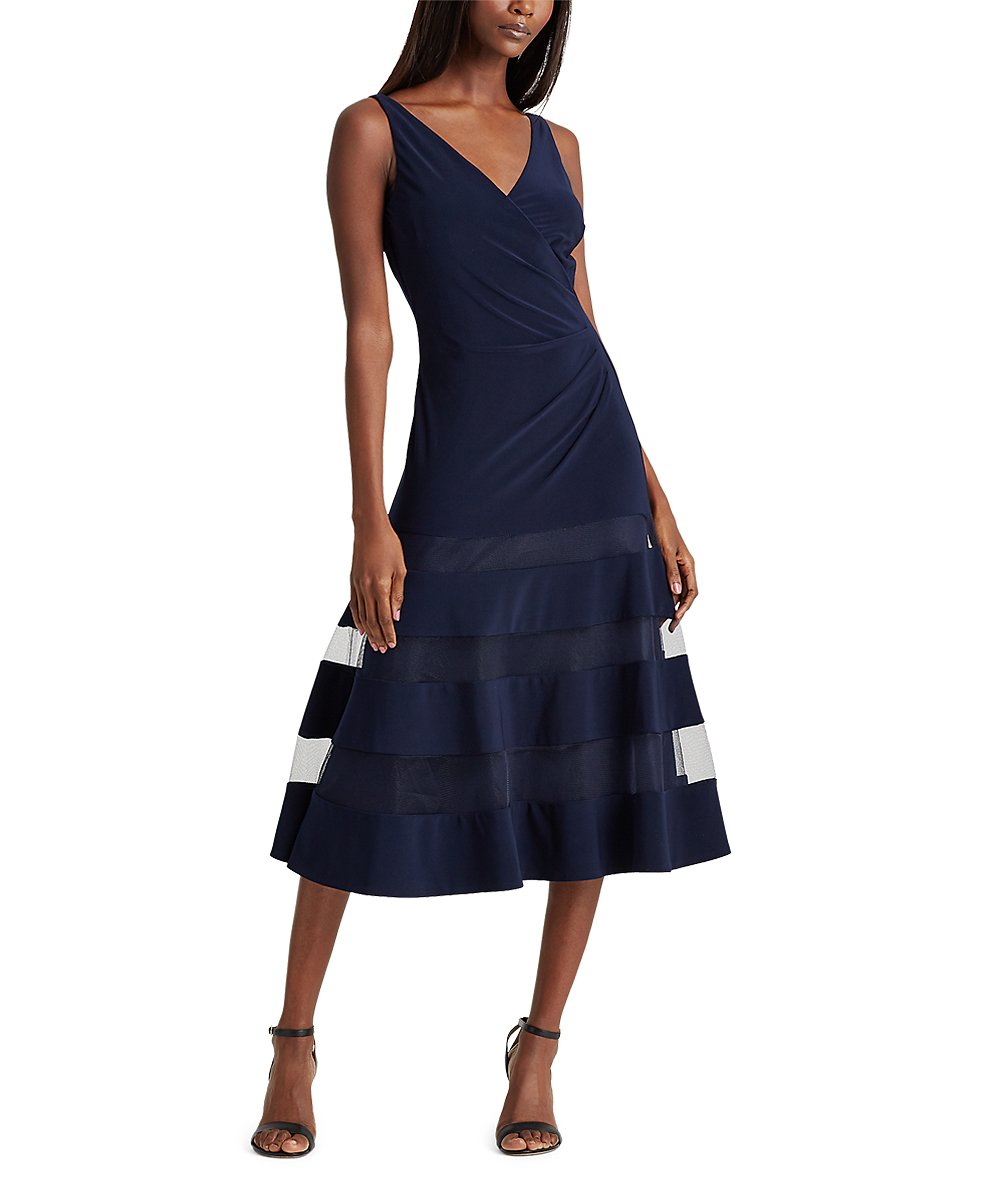Lauren Ralph Lauren Lighthouse Navy Tulle-Panel A-Line Dress, 6